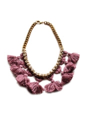 Pom Pom w Wrapped Crystal Chain Necklace- Radiant Orchid