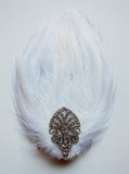 Vintage Swarovski Beaded White Plume Bridal Hair Comb - Hair Accessory