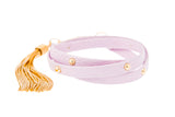Lilac Leather Studded Triple Wrap Tassel Bracelet