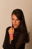 Neon Pink Tripple Wrap Bracelet with Art Deco Tassel