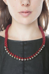 Oxblood Cord Wrapped Crystal Chain Necklace