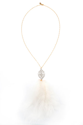White Art Deco Feather Pendant Necklace