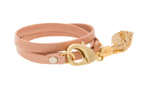 Blush Pink Leather Triple Wrap Tassel Bracelet