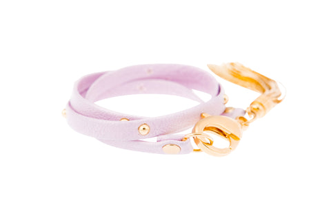 Lilac Leather Studded Triple Wrap Tassel Bracelet