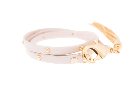 Blush Pink Leather Studded Triple Wrap Tassel Bracelet
