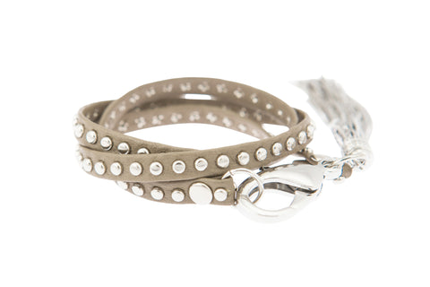 Grey Nailhead Studded Triple Wrap Tassel Bracelet