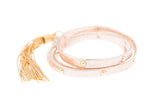 Rose Gold Leather Studded Triple Wrap Tassel Bracelet