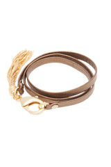 Bronze Leather Triple Wrap Tassel Bracelet