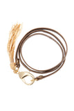 Bronze Leather Triple Wrap Tassel Bracelet
