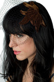 Black Birdcage Veil with Bronze Beaded Applique - Hair Accessory