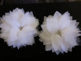 Two White Silk Chiffon Multi Layer Flower Hair Pin - Bridal Hair Accessories