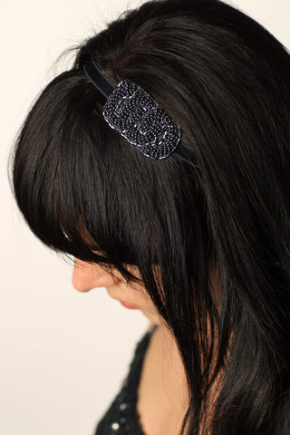 Midnight Blue Beaded Knot Headband- Hair Accessory