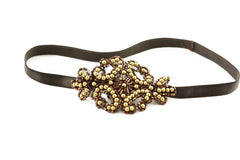 Brown and Gold Beaded Applique Headband - Hair Accessory