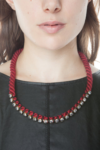 Oxblood Cord Wrapped Crystal Chain Necklace